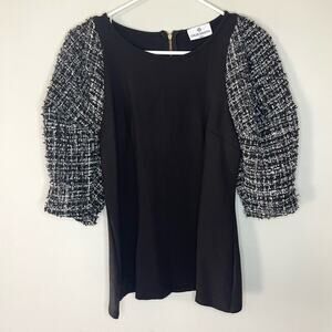 Chloe Kristyn Deveraux Puff Tweed Pleated Sleeve Ponte Top Size S